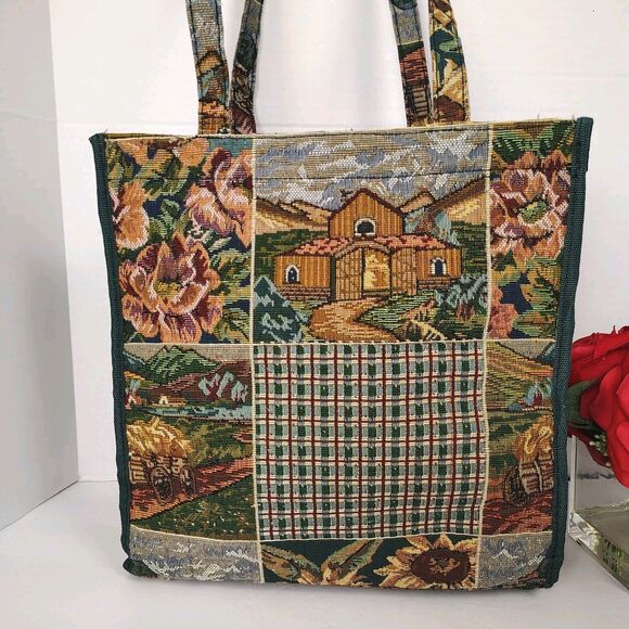 RARE 🔥 Pioneer Express Tapestry Tote Farm Flowers Cottage Country Ducks - Picture 2 of 14